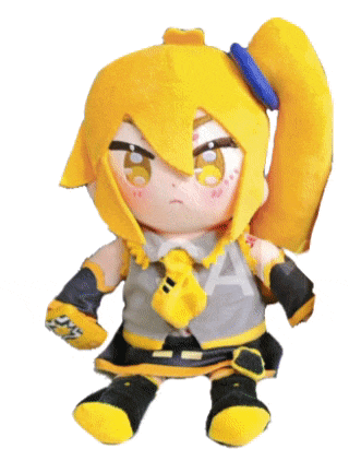 a stuffed doll with yellow hair and a ponytail is sitting on a white background