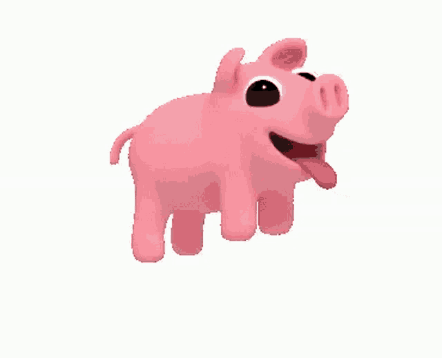 a cartoon pig with its tongue hanging out is walking on a white background .