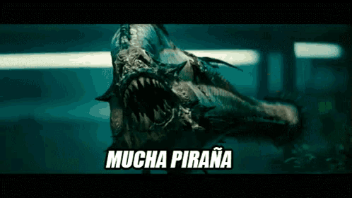 a picture of a monster with the word mucha pirana on it