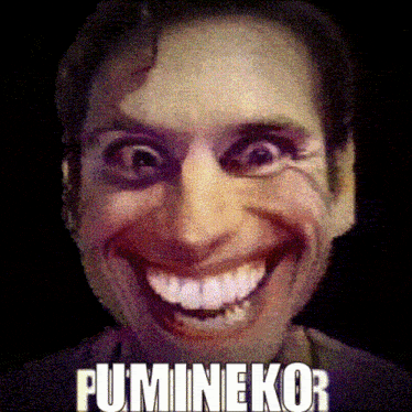 a picture of a man with a big smile and the words " puminekor " below him