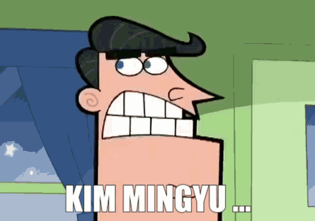 a cartoon character with a big mouth and the words kim mingyu