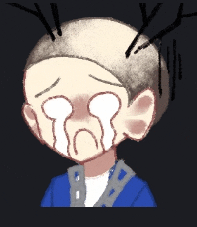 a cartoon drawing of a man with a bald head and tears running down his face