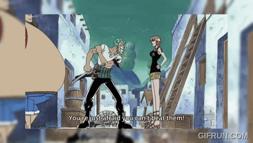 a gif from one piece shows a man holding a sword
