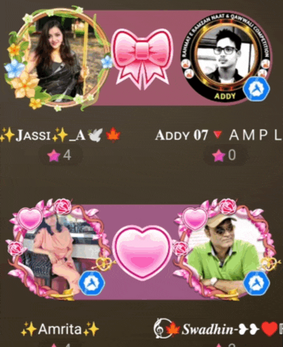 a man and a woman are sitting next to each other on a pink background