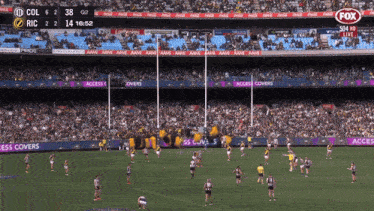 a soccer game is being played in a stadium sponsored by access covers