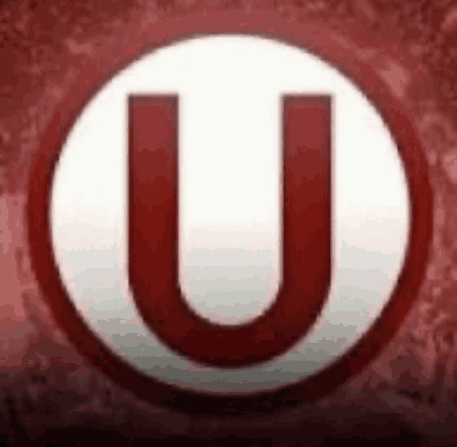 a red and white letter u in a circle on a red background .