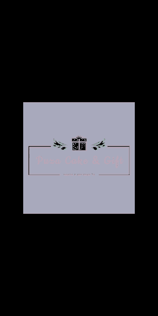 a logo for puza cake and gift shows a red gift box