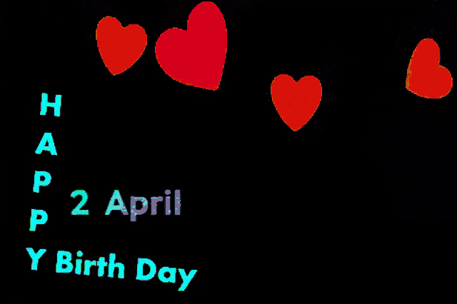 a black background with hearts and the words happy birth day
