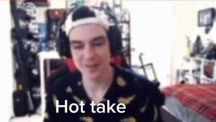 a man wearing headphones is talking on a video call and the words `` hot take '' are visible .