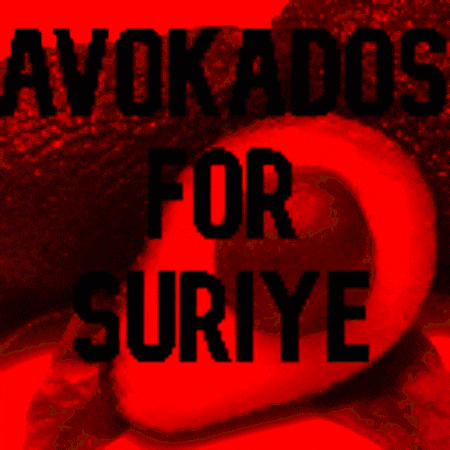 a poster that says ' avocados for suriye ' on a red background