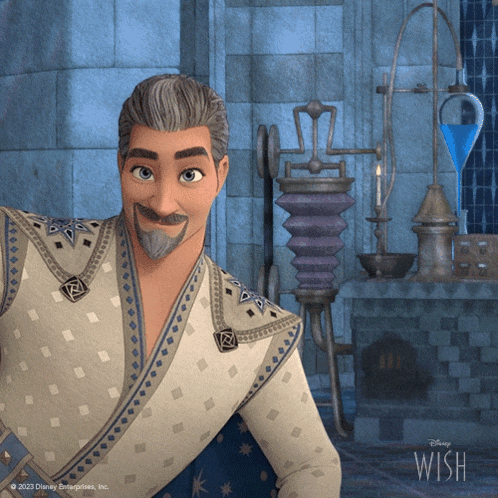 a cartoon character from disney wish is standing in a room