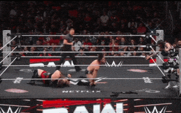 two wrestlers are in a wrestling ring with netflix written on the floor