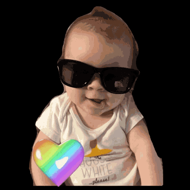 a baby wearing sunglasses and a shirt that says choose white