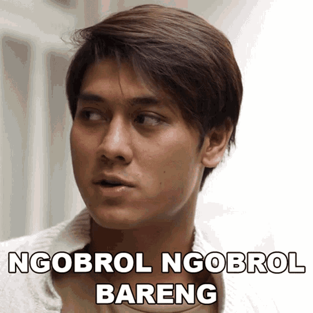 a close up of a man 's face with the words ngobrol ngobrol bareng below it