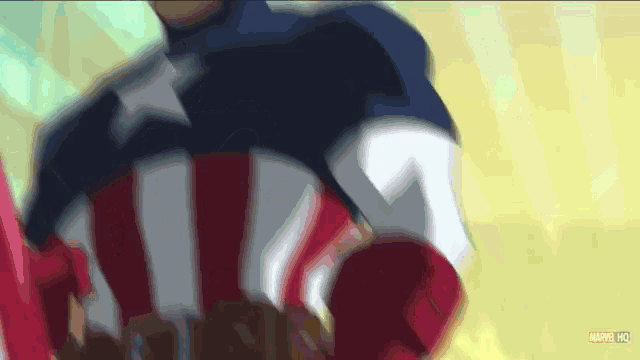 a cartoon of captain america with a marvel logo on the bottom right