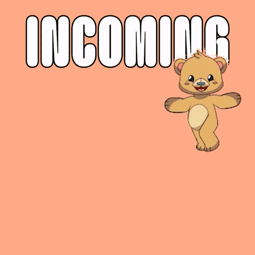 a cartoon teddy bear is standing with its arms outstretched in front of a pink background that says i love you
