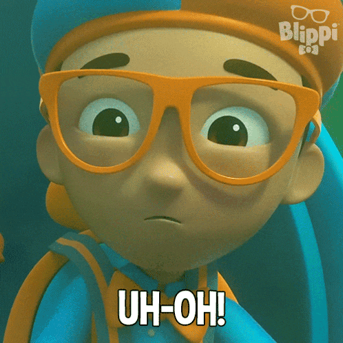 a cartoon character says uh-oh in front of his face