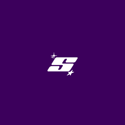 a purple background with the letter s and two stars