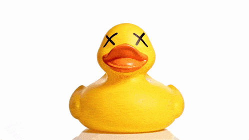 a yellow rubber duck with x 's on its eyes