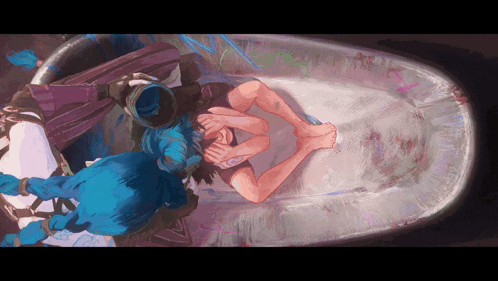 a painting of a couple in a bathtub