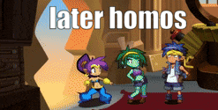 three cartoon characters are standing next to each other with the words later homos written above them