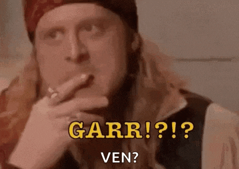 a man is smoking a cigarette and saying `` garr ! ? ven '' .