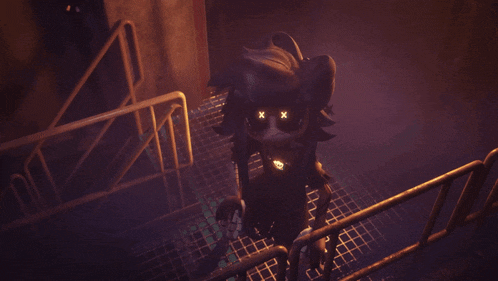 a cartoon character standing on a set of stairs