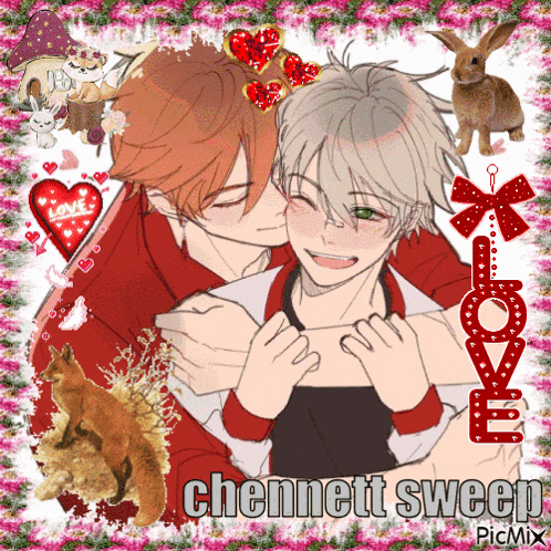 a picture of two boys kissing with the name chennett sweep written on the bottom