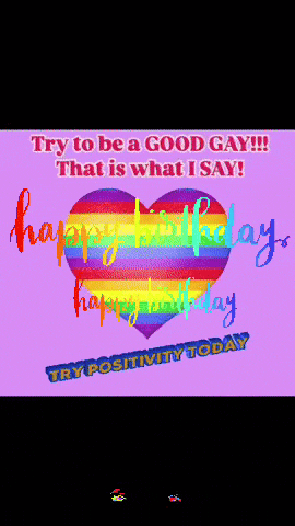 a purple birthday card with a rainbow heart and the words try positivity today