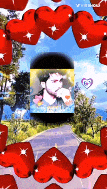 a video showing a man surrounded by red hearts with the words vidshow at the bottom