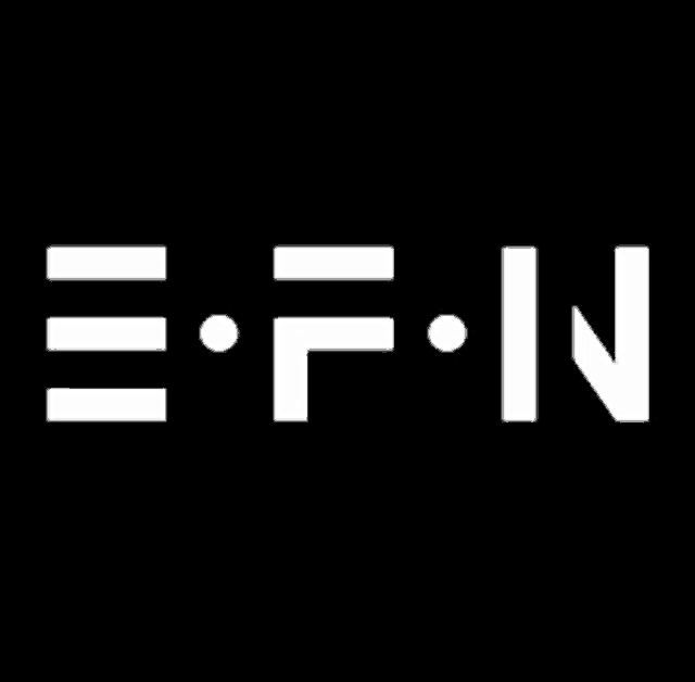 a white logo on a black background that says e f n
