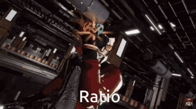 a video game character with the word ratio on the bottom right