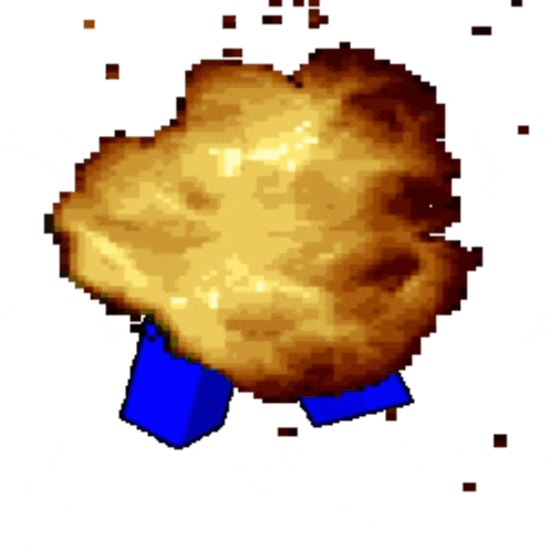 a pixel art of a person standing next to a huge explosion