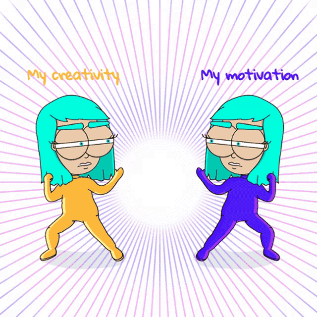 a cartoon of two girls with the words " my creativity " and " my motivation " above them