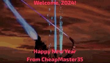 a person is holding a sword in front of a red background with laser beams coming out of it .