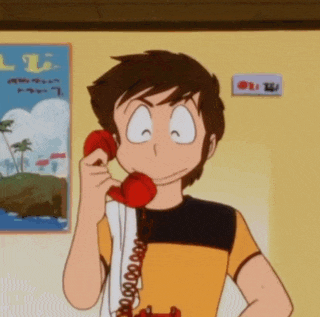a cartoon character is talking on a red phone in front of a poster that says l.i.