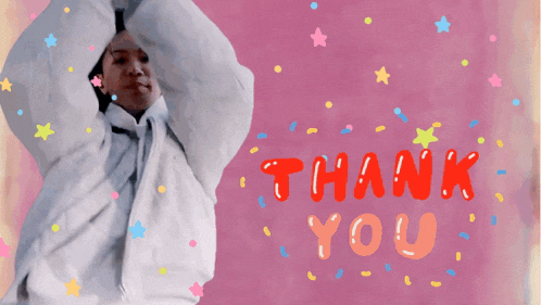 a pink background with the words thank you in blue