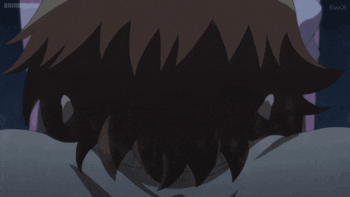 a man with white hair and a choker stands in a dark room with the words animepahe on the bottom