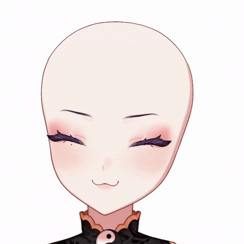 a drawing of a girl with purple eyes and a yin yang symbol on her neck
