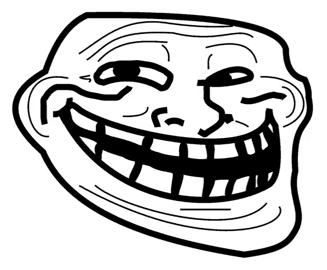 a drawing of a troll face with a big smile