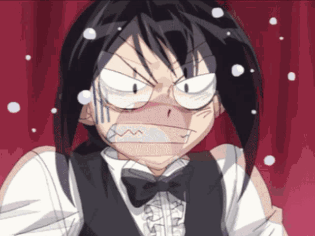 a cartoon character with glasses and a bow tie is making a funny face