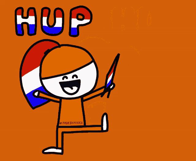 a cartoon drawing of a person holding a flag with the word holland above it