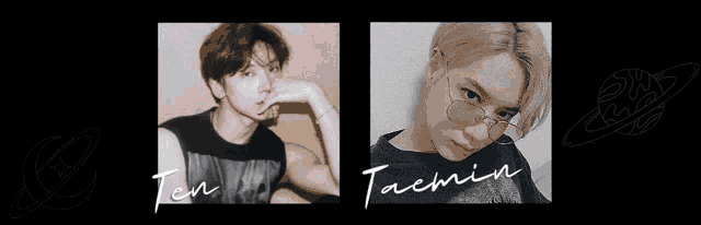 two pictures of a man with the name taemin on the bottom