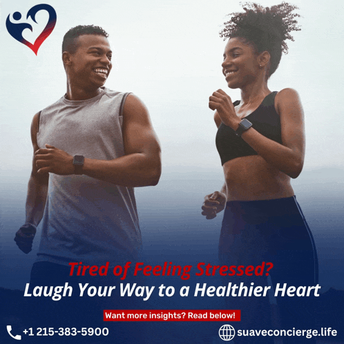 an advertisement for suaveconcierge.life shows a man and woman running