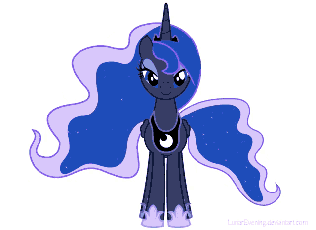 a drawing of a pony with the website lunarevening.deviantart.com underneath