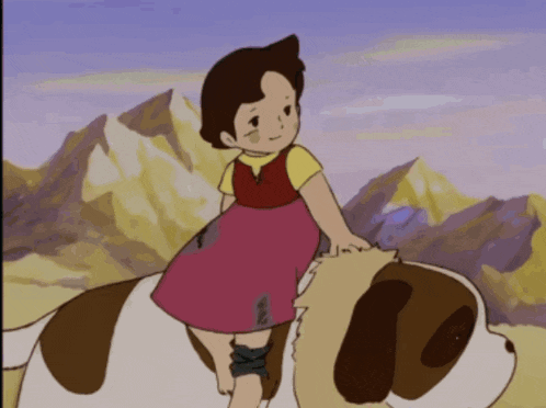 a little girl in a pink dress is riding on the back of a dog