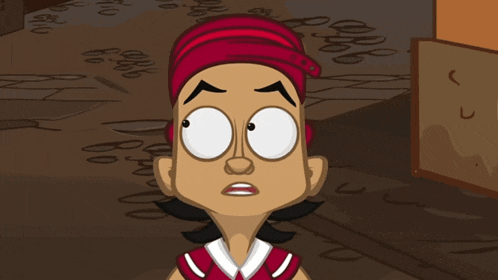 a cartoon character with a red headband and a white shirt