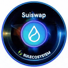 a blue circle with a drop in the middle and the words suiswap sulecosystem written on it .