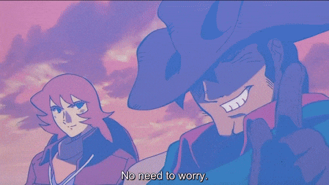 a cartoon character says no need to worry while standing next to another character