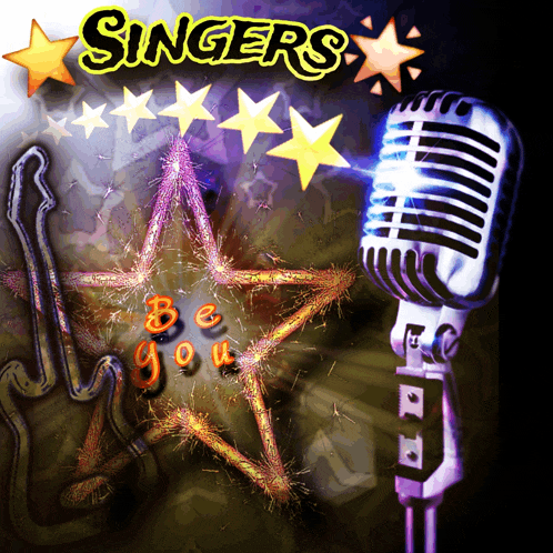 a poster for the singers with a microphone and a star